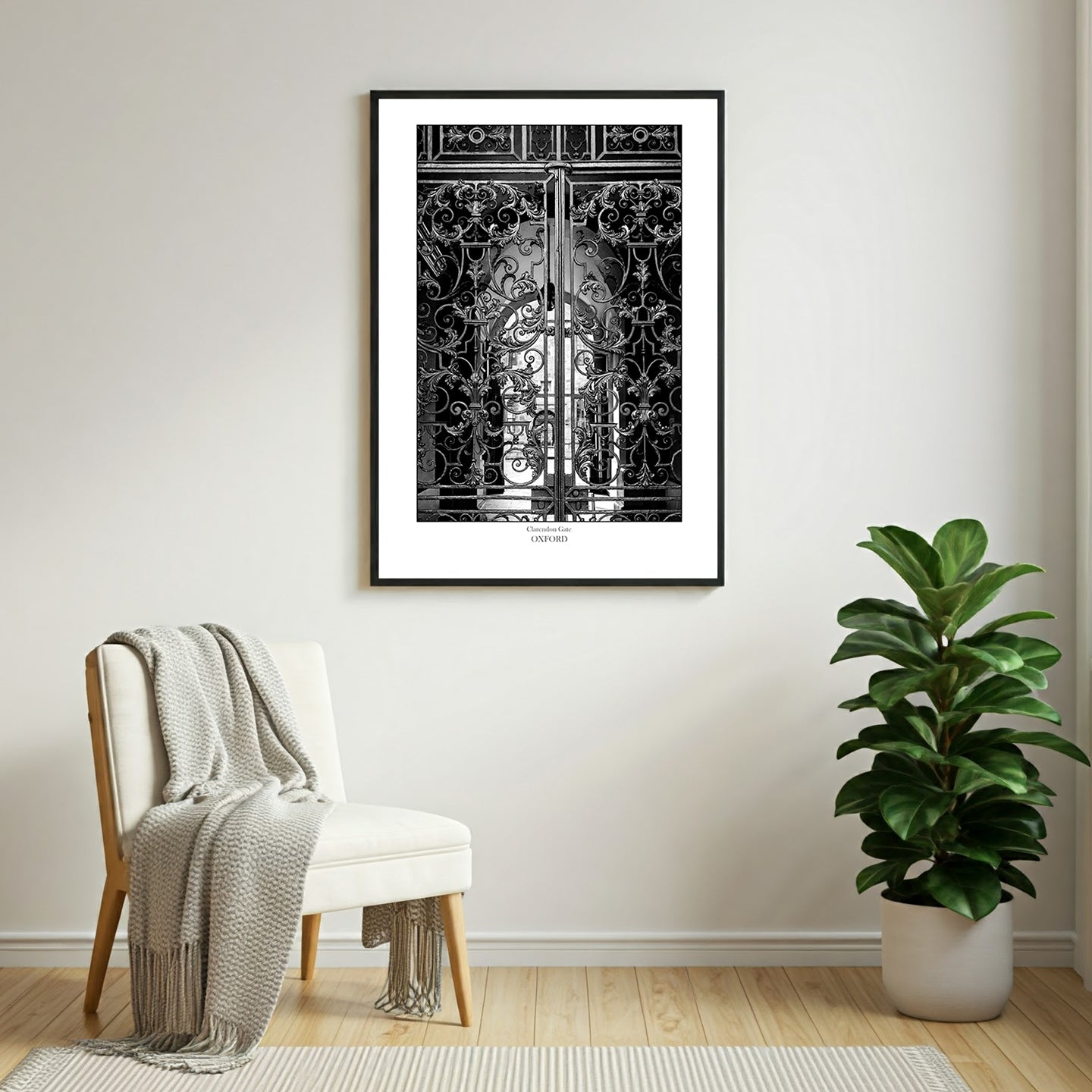 Souvenir, gift and memento of Oxford. B&W Wall Print of gateway to the Clarendon Building in Oxford
