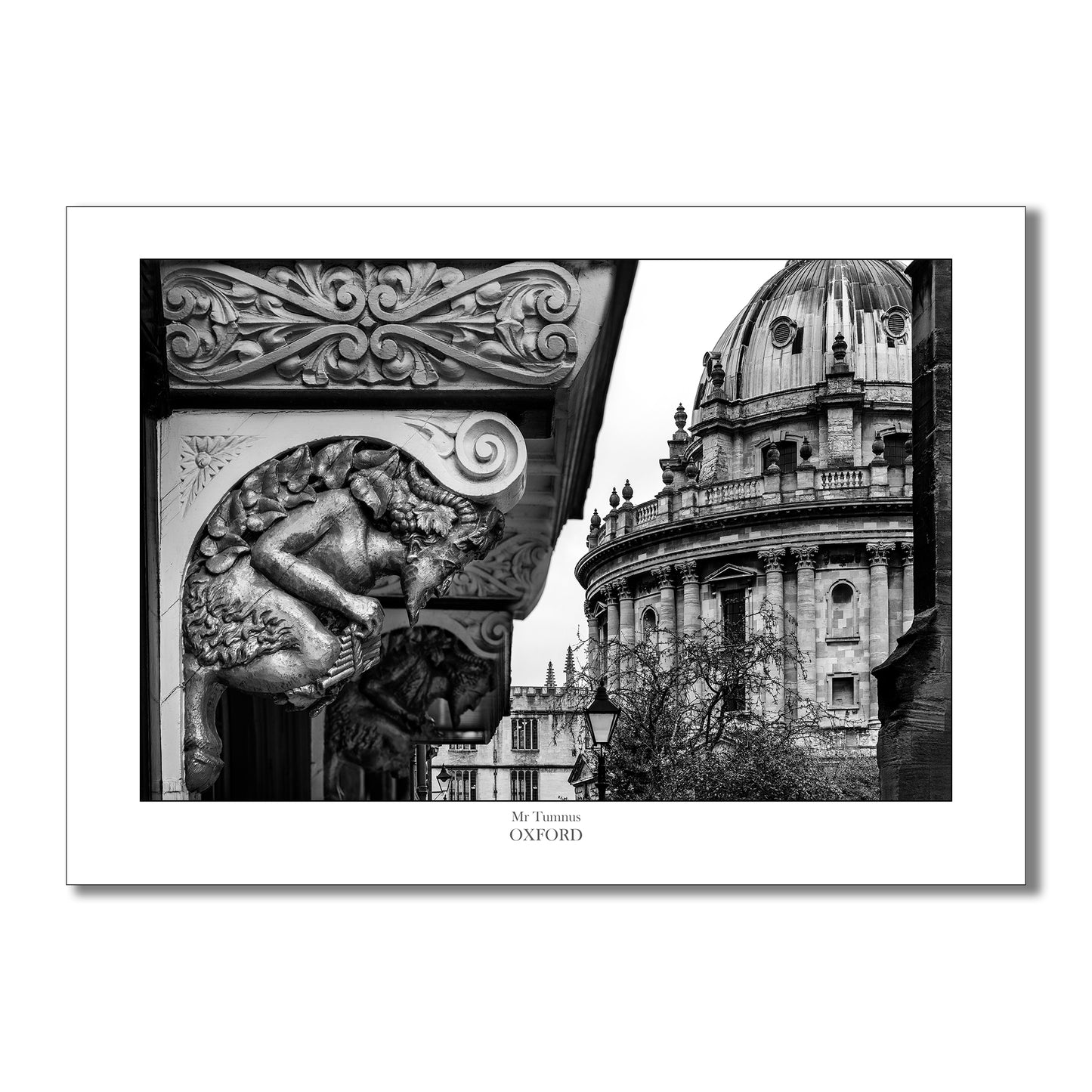Oxford souvenir gift art print capturing JRR Tolkien's inspiration for Mr Tumnus in St. Marys passage in Oxford