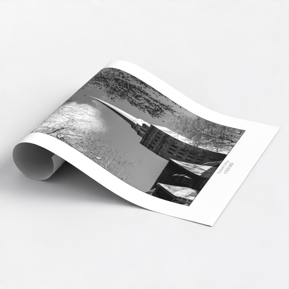 Souvenir, gift or memento of Oxford. B&W Art Picture Poster of Nuffield College Oxford. Gift ideas for Oxford students and tourists.