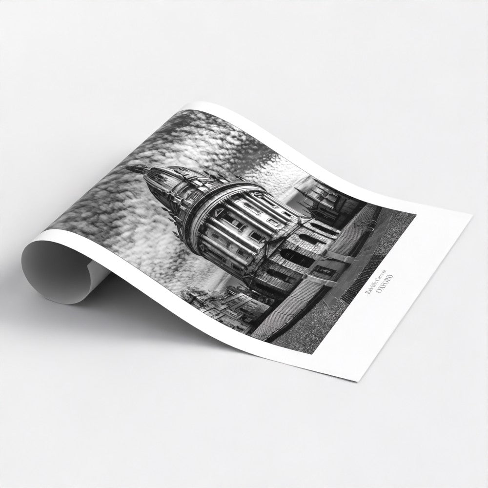 Monochrome travel art poster print of the Radcliffe Camera Oxford an ideal gift or souvenir