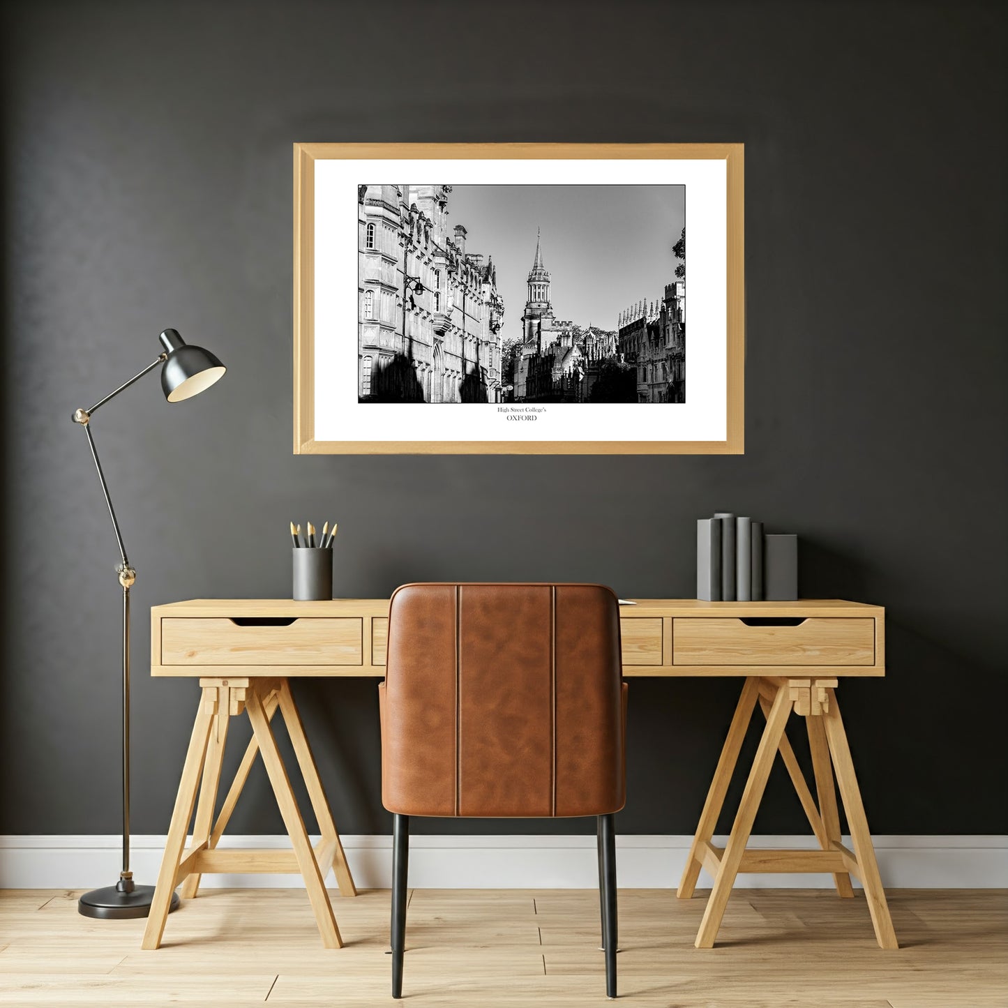 Souvenir, gift or memento of Oxford. B&W Wall Art Print of Oxford High Street colleges. Gift idea for Oxford tourists and students