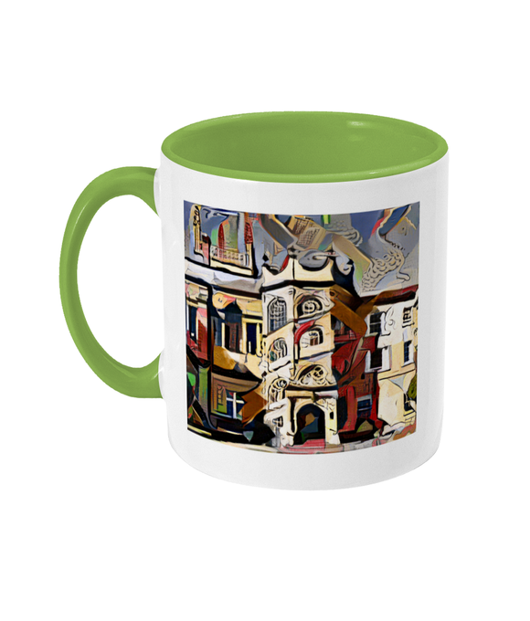 Hertford College Oxford mug with light green handle