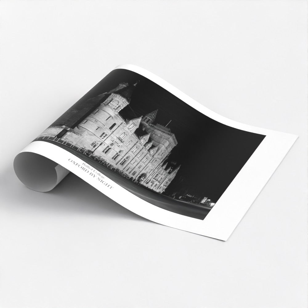 For tourists and students: A captivating black and white photo poster art print of Balliol College, Oxford. Empty streets during lockdown offer a rare glimpse of the college in a moment of quiet reflection