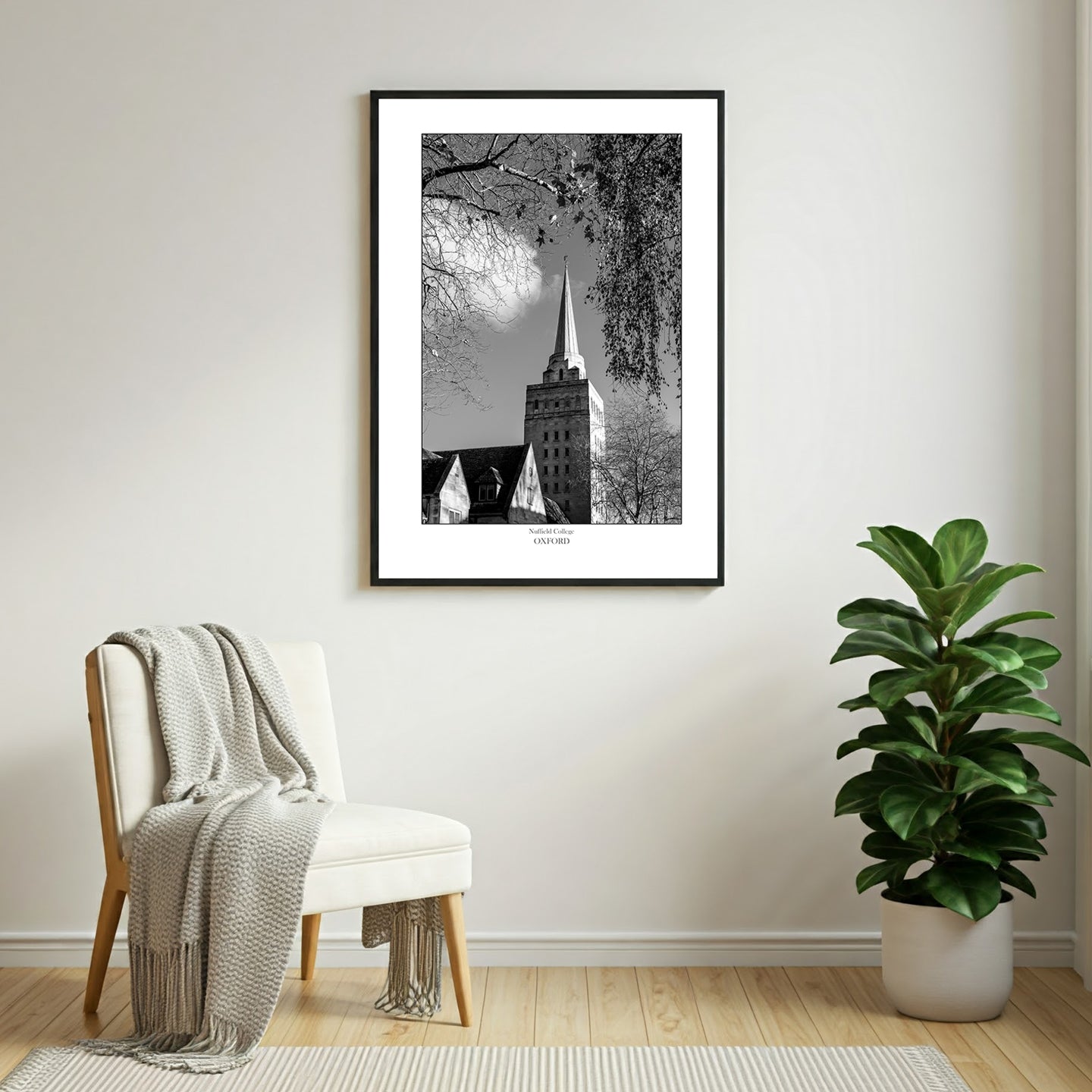 Souvenir, gift or memento of Oxford. B&W  Wall Art Print of Nuffield College Oxford. Gift ideas for Oxford students and tourists.