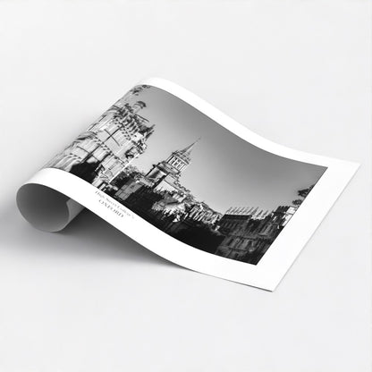 Souvenir, gift or memento of Oxford. B&W  Art Poster picture of Oxford High Street colleges