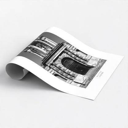 Stunning Oxford souvenir monochrome art poster print showcases the iconic Queen's College frontage, with its distinctive cupola.