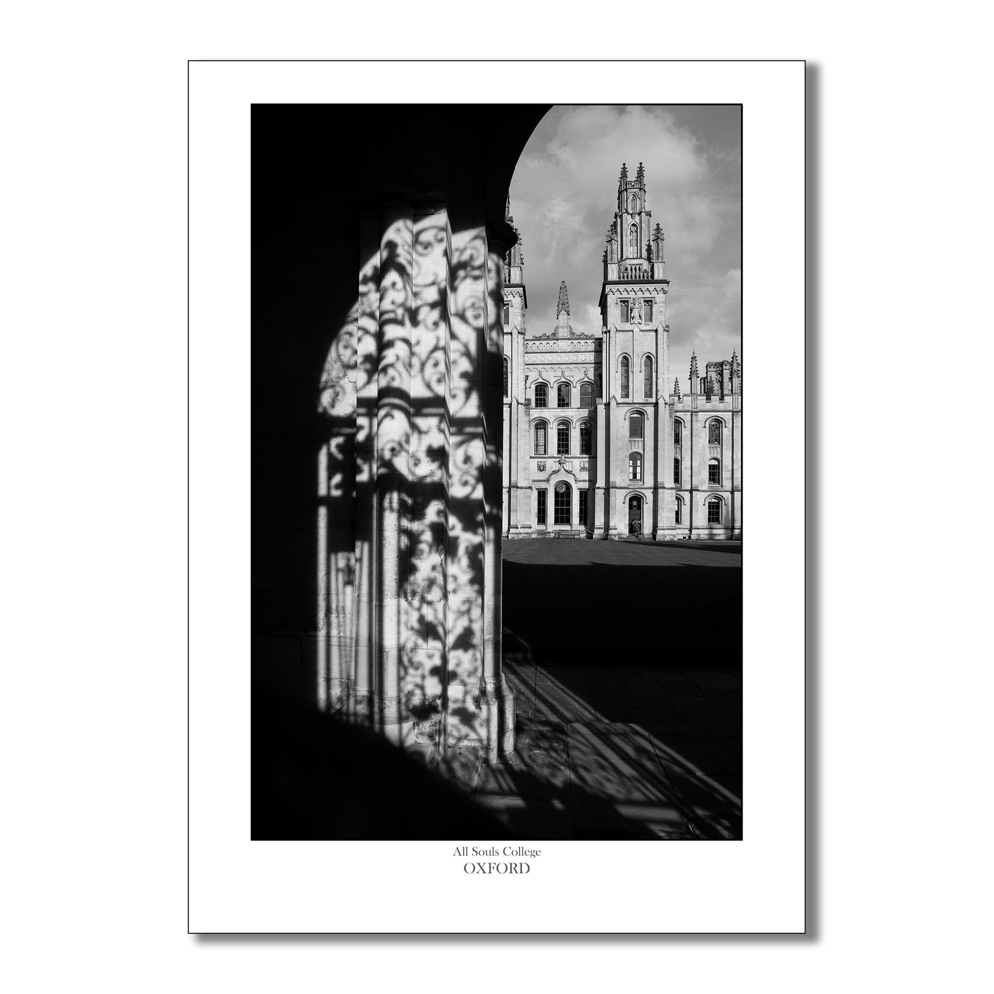 Oxford gift ideas - monochrome poster art print of All Souls College University of Oxford