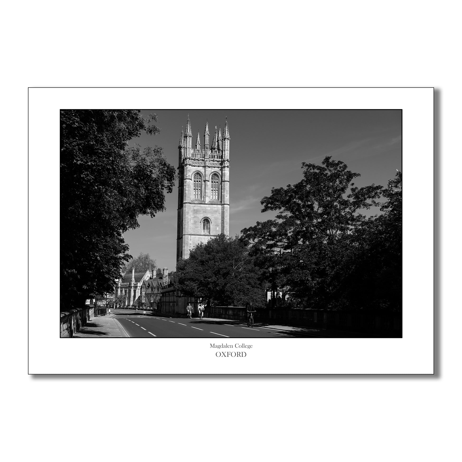 Gift or souvenir momento of Oxford, B&W art print of Magdalen college tower