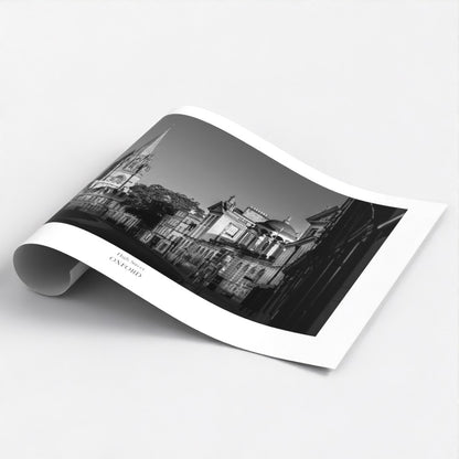 Beautiful gift and souvenir of Oxford, a black and white travel poster art print of Oxford High street