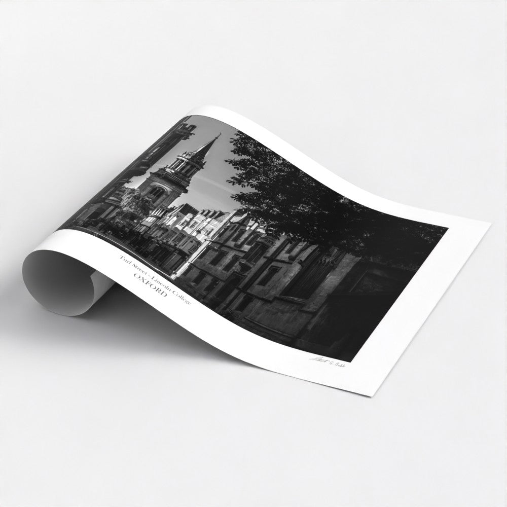 Souvenir poster print  Of Turl Street Oxford with Lincoln college spire. 