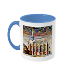 Exeter College Oxford mug with light blue handle