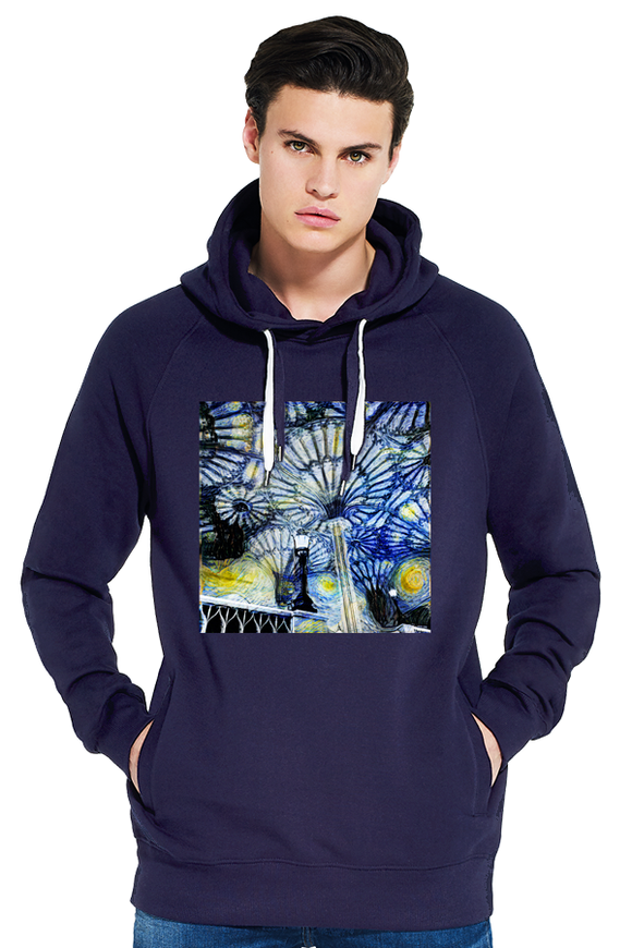 Christ Church College Oxford University men's navy organic cotton hoodie with art design
