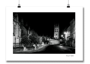 B&W print Oxford High Street with Magdalen Tower