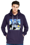 LMH Oxford University men's navy organic cotton hoodie with art design