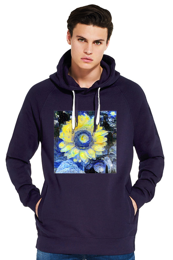 Van-gogh sunflower men's navy organic cotton hoodie